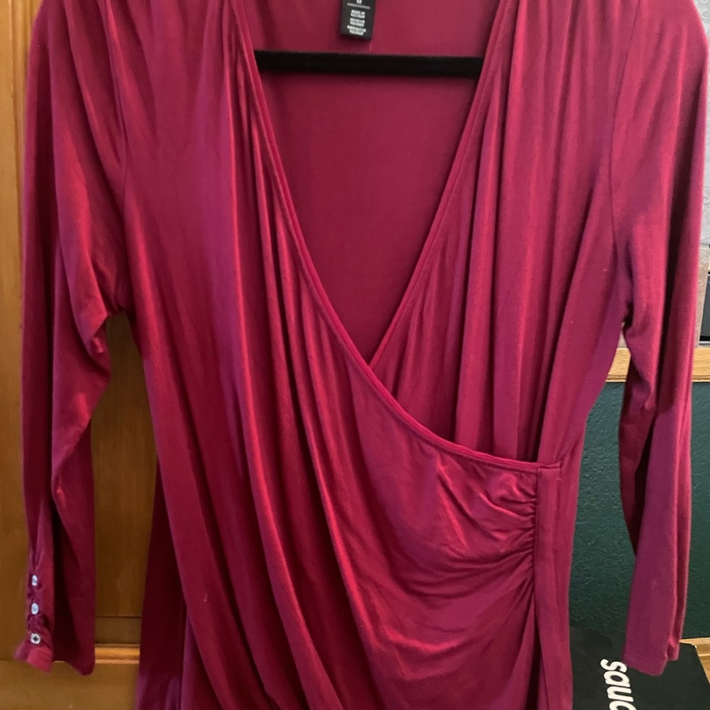White House Black Market ruched red tee top